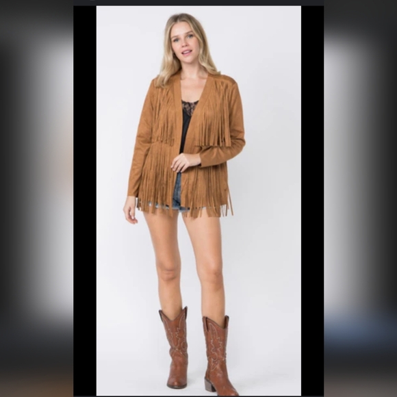NWOT Vocal Fringed Tan Jacket_Large - Picture 2 of 10